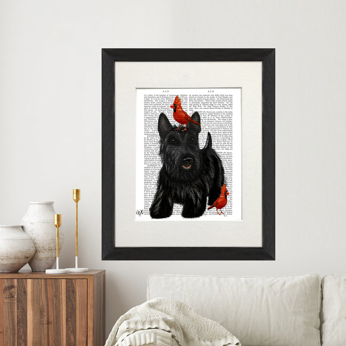 Scottish Terrier and Red Cardinal Birds Dog Book Print, Art Print, Wall Art