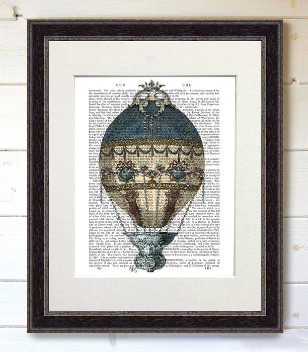 Baroque French Hot Air Balloon, Blue & Cream, Book Print, Art Print, Wall Art