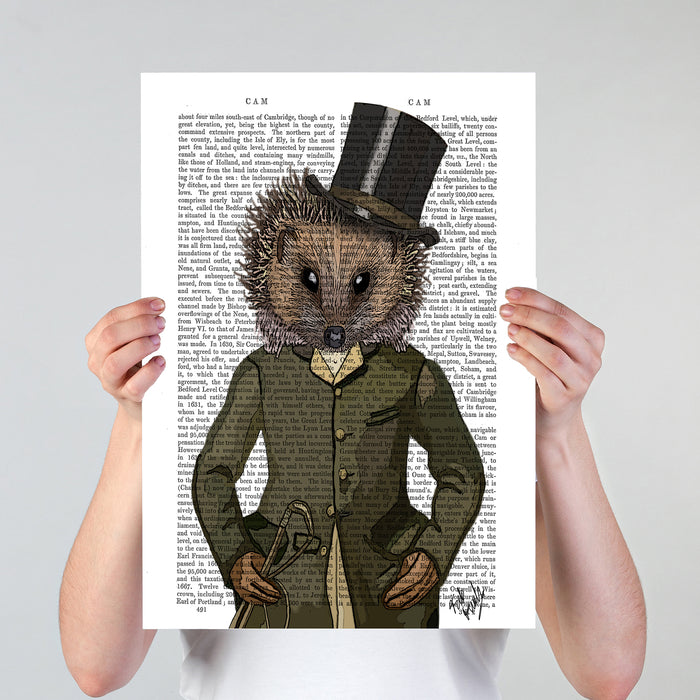 Hedgehog The Rider Portrait Book Print, Art Print, Wall Art