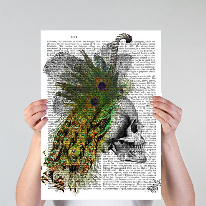 Skull With Feather Headress, Book Print, Art Print, Wall Art