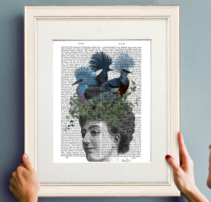 Victorian Woman with Blue Birds On Head, Book Print, Art Print, Wall Art