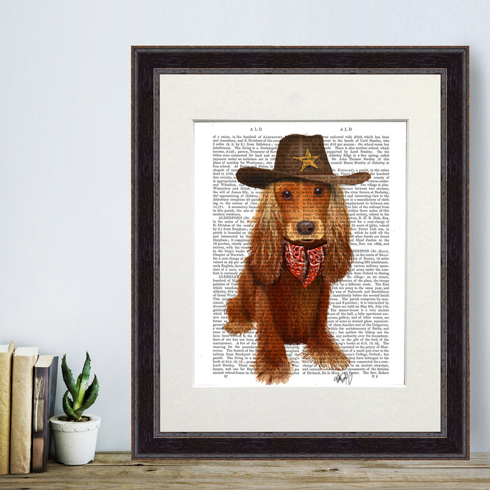 Cocker Spaniel Cowboy Dog Book Print, Art Print, Wall Art