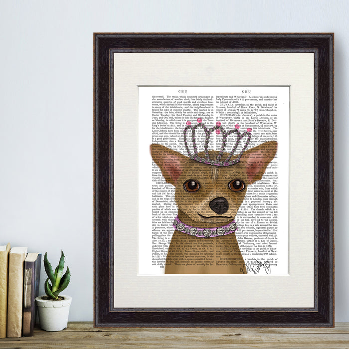 Chihuahua in Tiara Dog Book Print, Art Print, Wall Art