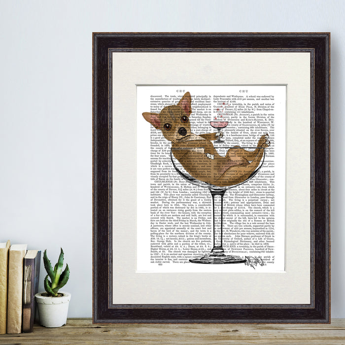 Chihuahua in Cocktail Glass Dog Book Print, Art Print, Wall Art