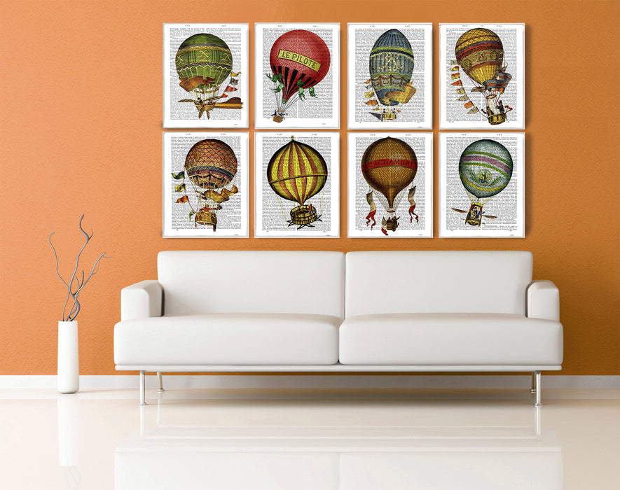 Collection, 8 Prints, Hot Air Balloons, Art Print, Wall Art