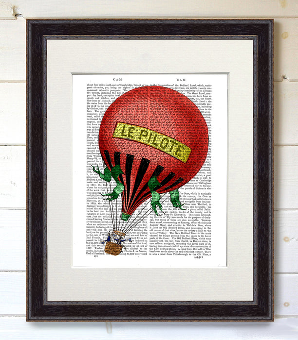 Le Pilote Red Hot Air Balloon, Book Print, Art Print, Wall Art
