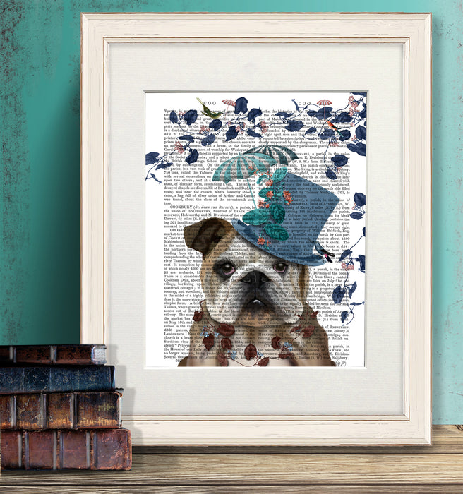 English Bulldog Milliners Dog Book Print, Art Print, Wall Art