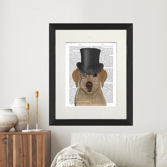Yellow Labrador Formal Hound and Hat Dog Book Print, Art Print, Wall Art