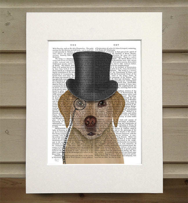 Yellow Labrador Formal Hound and Hat Dog Book Print, Art Print, Wall Art