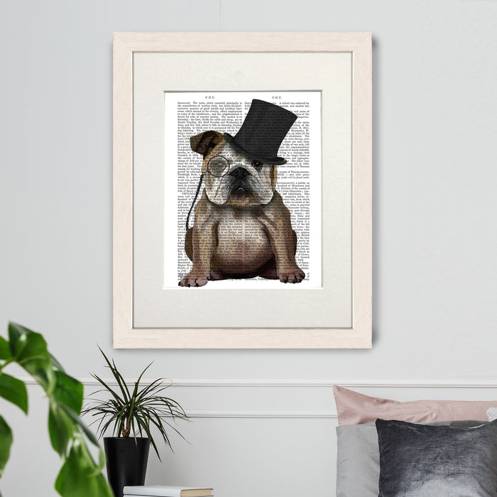 English Bulldog Formal Hound and Hat Dog Book Print, Art Print, Wall Art