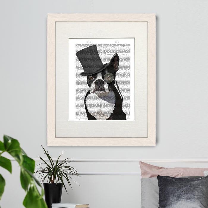 Boston Terrier, Formal Hound and Hat Dog  Book Print, Art Print, Wall Art