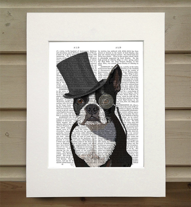 Boston Terrier, Formal Hound and Hat Dog  Book Print, Art Print, Wall Art