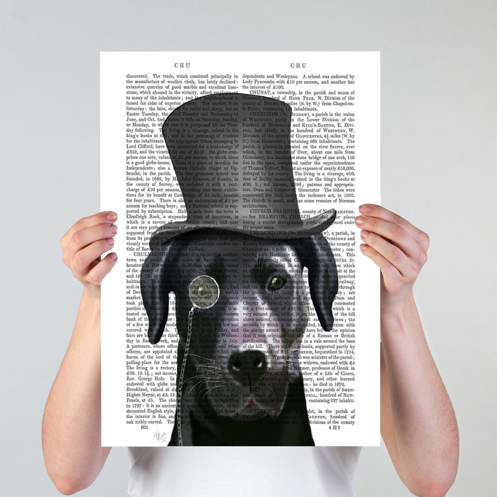 Black Labrador Formal Hound and Hat Dog Book Print, Art Print, Wall Art
