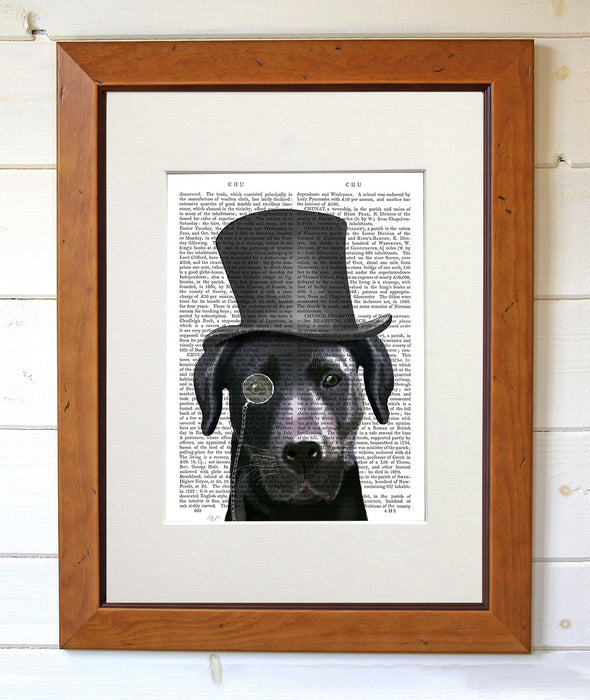 Black Labrador Formal Hound and Hat Dog Book Print, Art Print, Wall Art