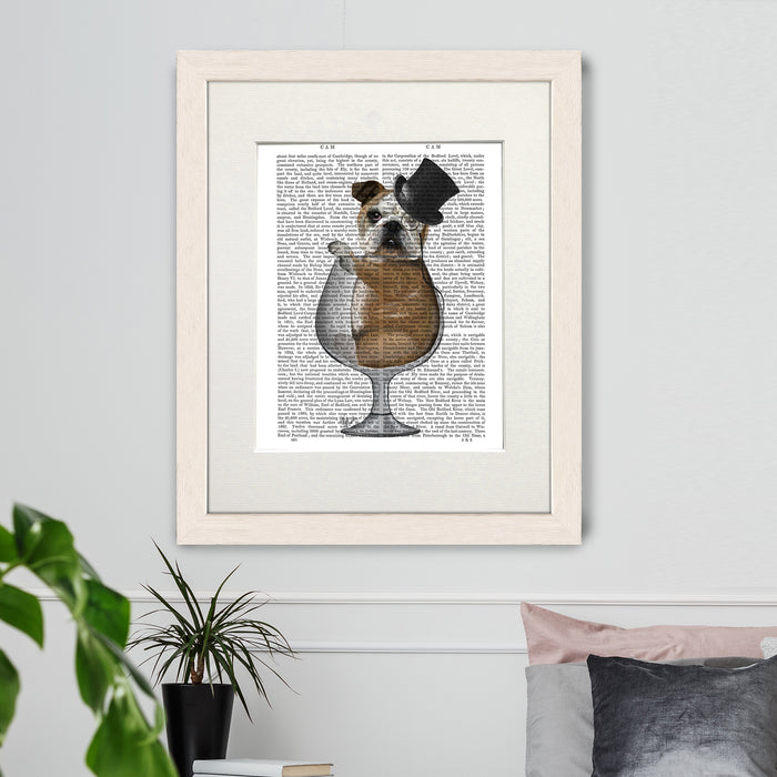 English Bulldog in Brandy Glass Dog Book Print, Art Print, Wall Art
