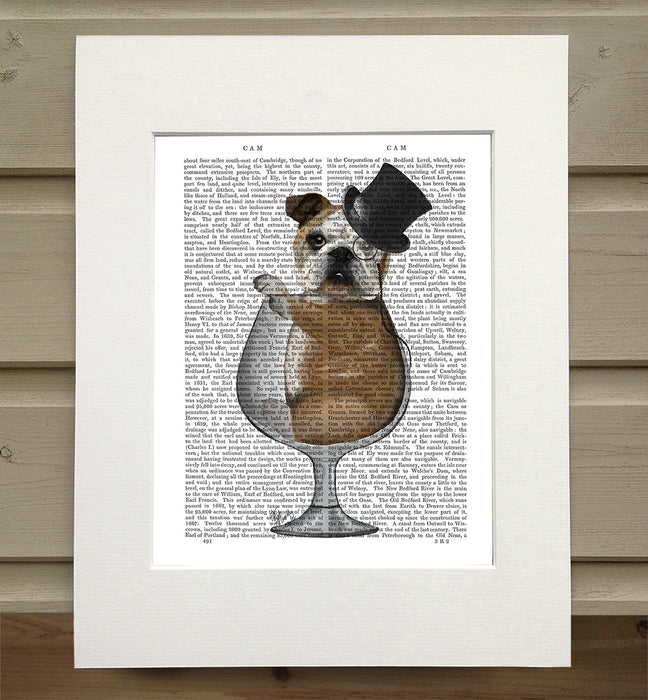 English Bulldog in Brandy Glass Dog Book Print, Art Print, Wall Art