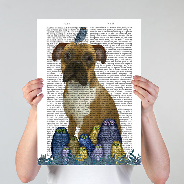 Boxer & Owls Dog Book Print, Art Print, Wall Art