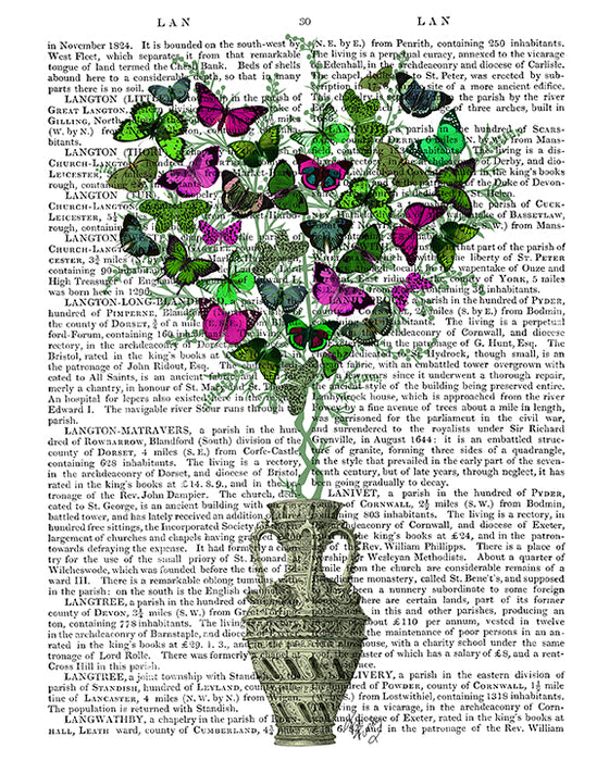 Butterfly Heart Bush, Green & Pink, Book Print, Art Print, Wall Art