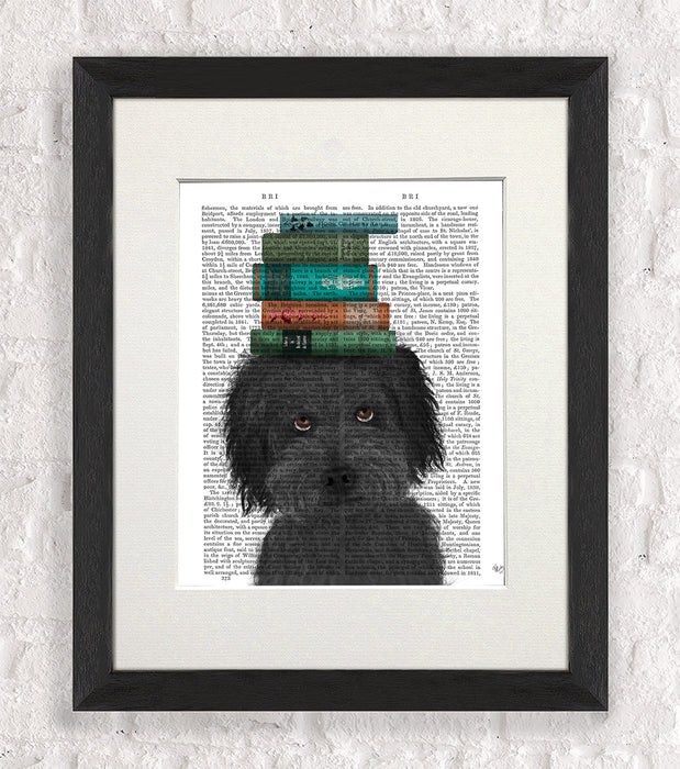 Labradoodle Black & Books Dog Book Print, Art Print, Wall Art