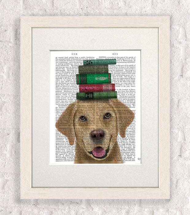Yellow Labrador and  Books Dog Book Print, Art Print, Wall Art