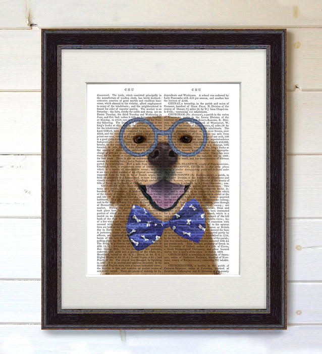 Golden Retreiver Glasses & Bow Tie Dog Book Print, Art Print, Wall Art