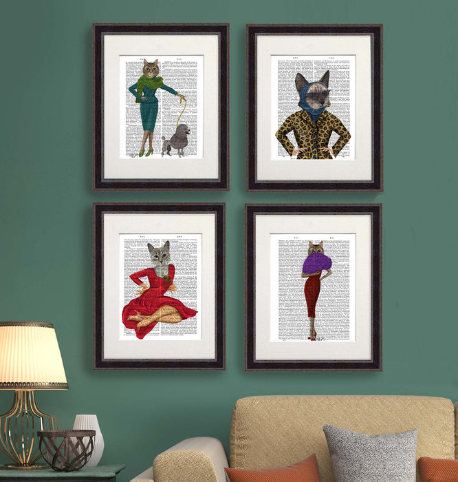 Collection, Crazy Cat Lady Gallery Set 4 Book Prints, Art Print, Canvas Art