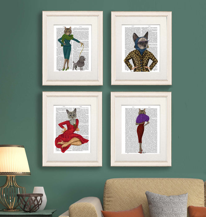 Collection, Crazy Cat Lady Gallery Set 4 Book Prints, Art Print, Canvas Art