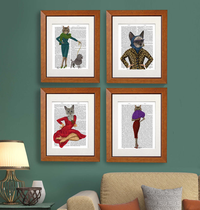 Collection, Crazy Cat Lady Gallery Set 4 Book Prints, Art Print, Canvas Art
