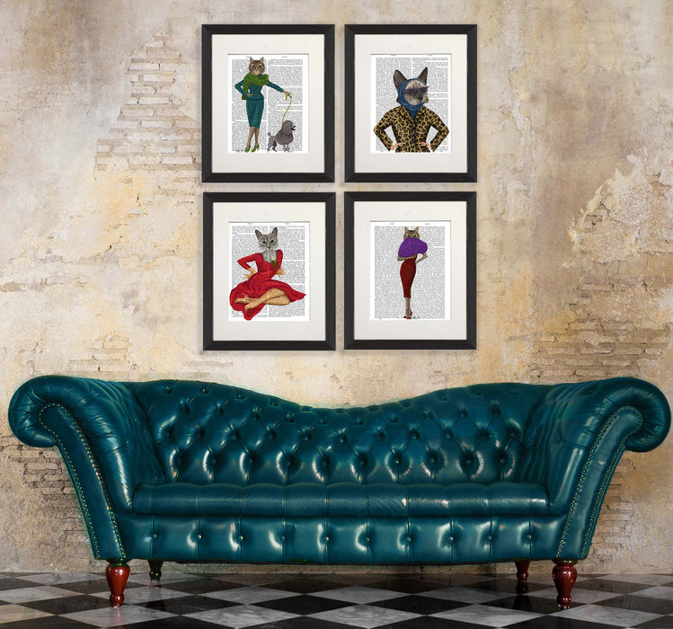 Collection, Crazy Cat Lady Gallery Set 4 Book Prints, Art Print, Canvas Art