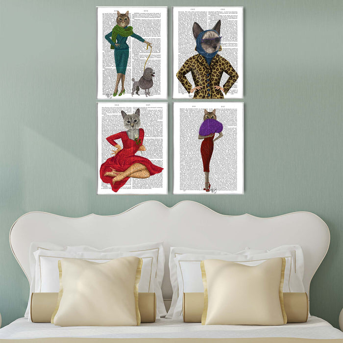 Collection, Crazy Cat Lady Gallery Set 4 Book Prints, Art Print, Canvas Art