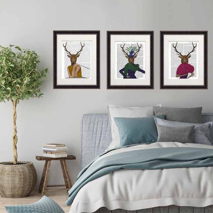 Gallery Set 3 Deer Ladies Print Collection, Book Art Print, Canvas Art