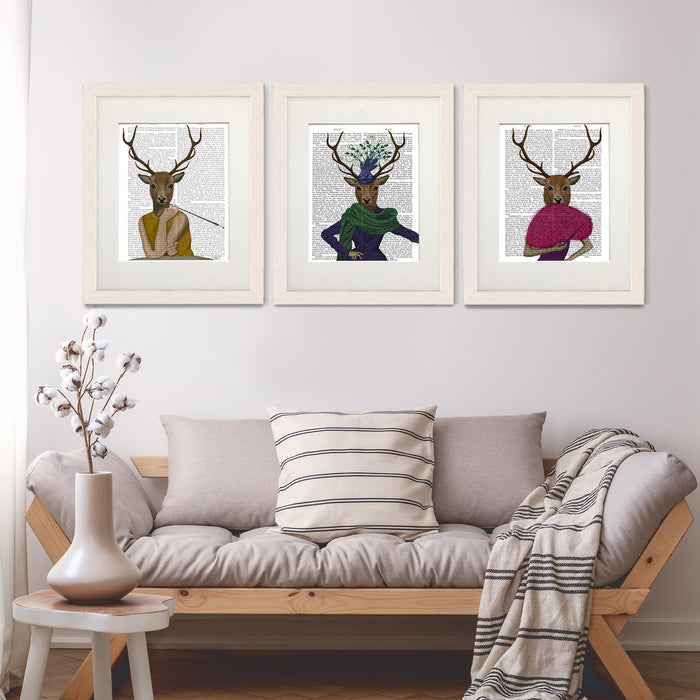 Gallery Set 3 Deer Ladies Print Collection, Book Art Print, Canvas Art