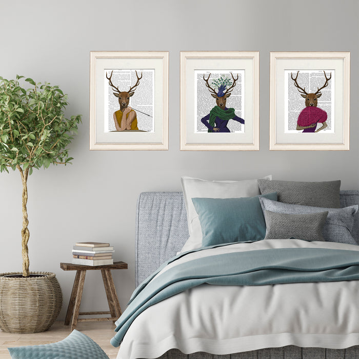 Gallery Set 3 Deer Ladies Print Collection, Book Art Print, Canvas Art
