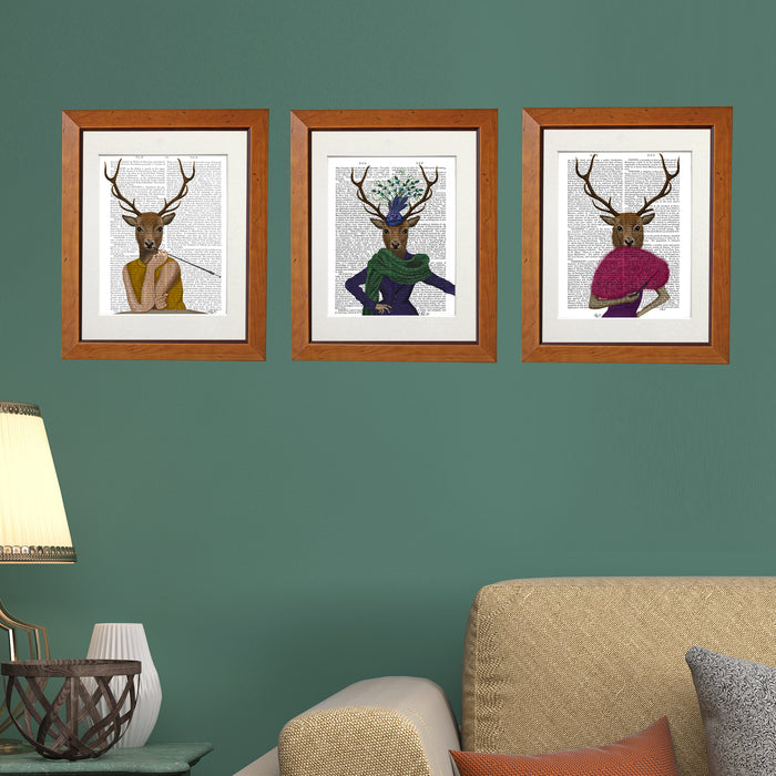 Gallery Set 3 Deer Ladies Print Collection, Book Art Print, Canvas Art