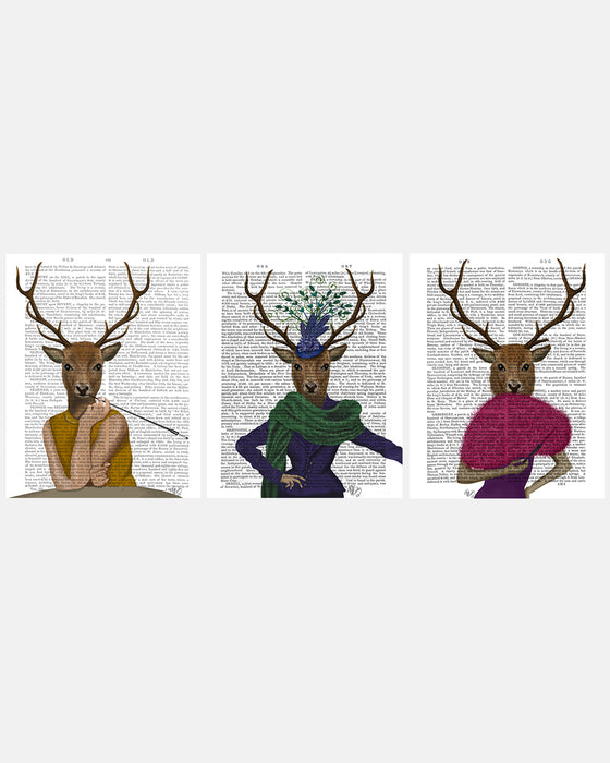Gallery Set 3 Deer Ladies Print Collection, Book Art Print, Canvas Art