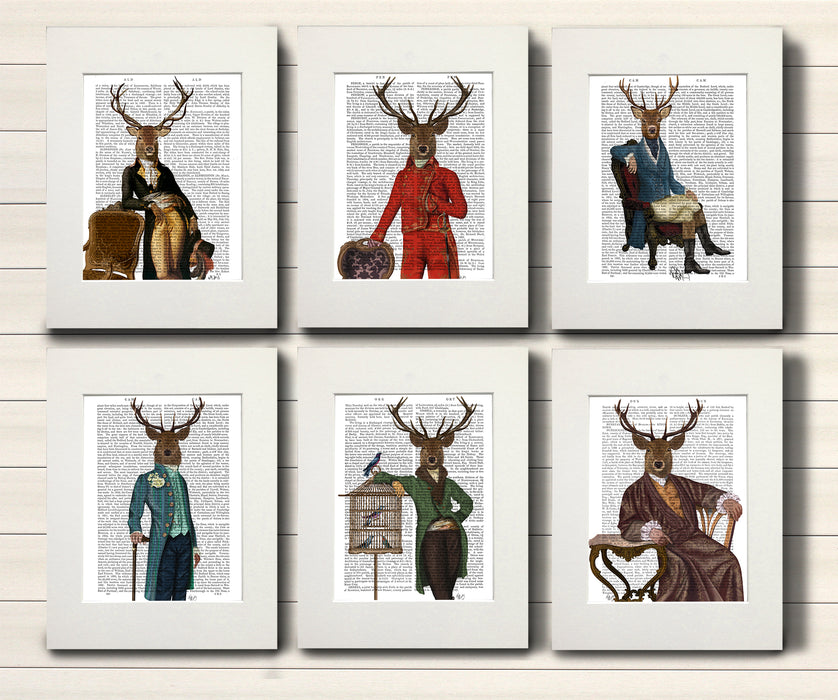 Collection, Regency Deer Stag Gallery set 6 Book Prints, Art Print, Canvas Art