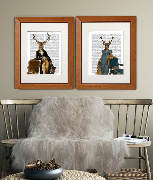 Regency Deer & Chair Couple Collection Gallery Set 2 Book Prints, Art Print, Canvas art