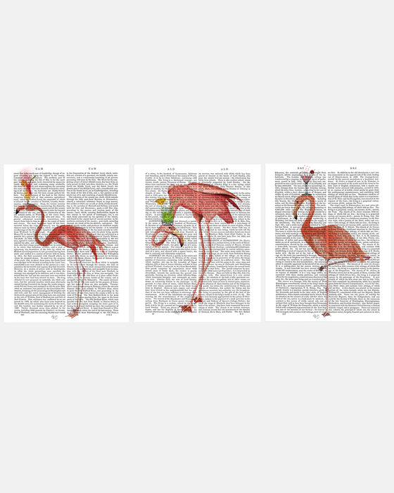 Gallery Set 3 Pink Flamingo Cocktail Bar Print Collection, Art Print, Canvas Art