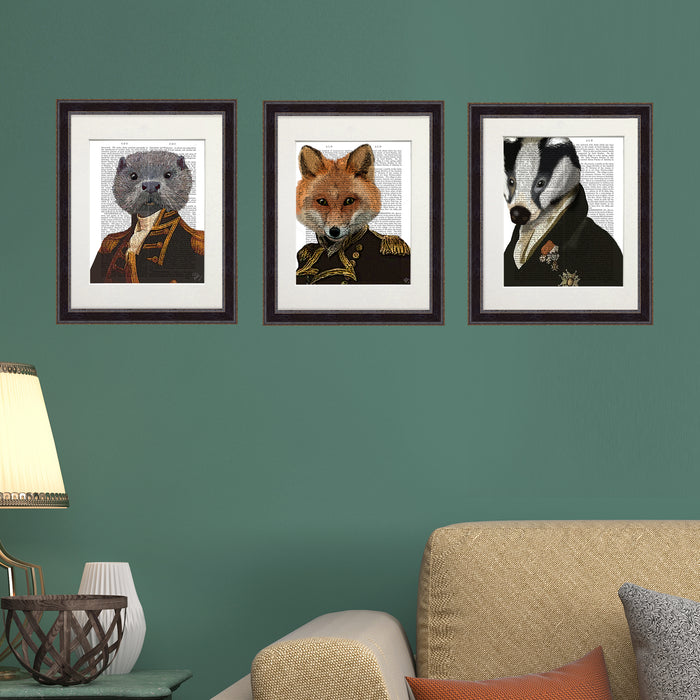 Gallery Set 3 Military Collection, Fox, Badger, Otter Book Art Print, Canvas Art