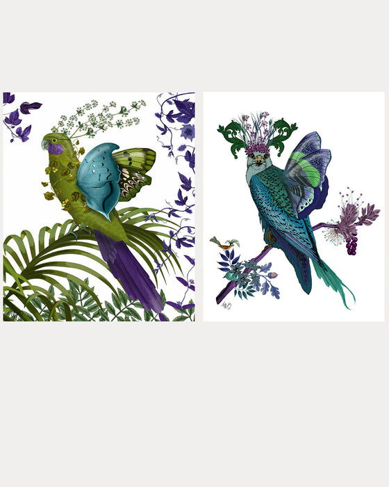 Collection - 2 prints, Tropical Butterfly Bird Art Print, Canvas Wall Art