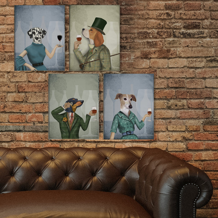 Collection - 4 prints, Dog Wine Snobs Art Print, Canvas Wall Art