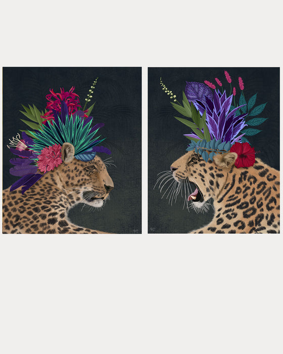 Collection - 2 prints,  Hot House Leopards Tropical Art Print, Canvas Wall Art
