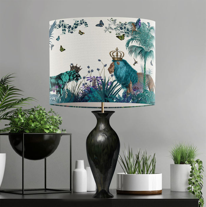Tropical Lions, Blue, Lampshade