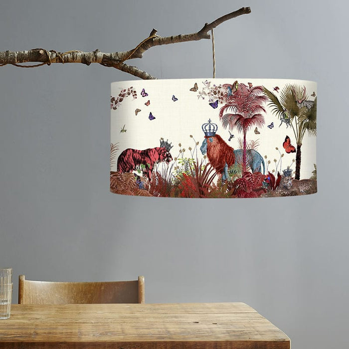 Tropical Lions, Red, Lampshade