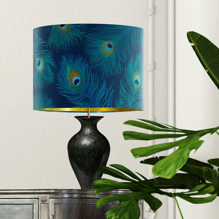 Peacock Feathers, Blue & green,  Gold lined Lampshade