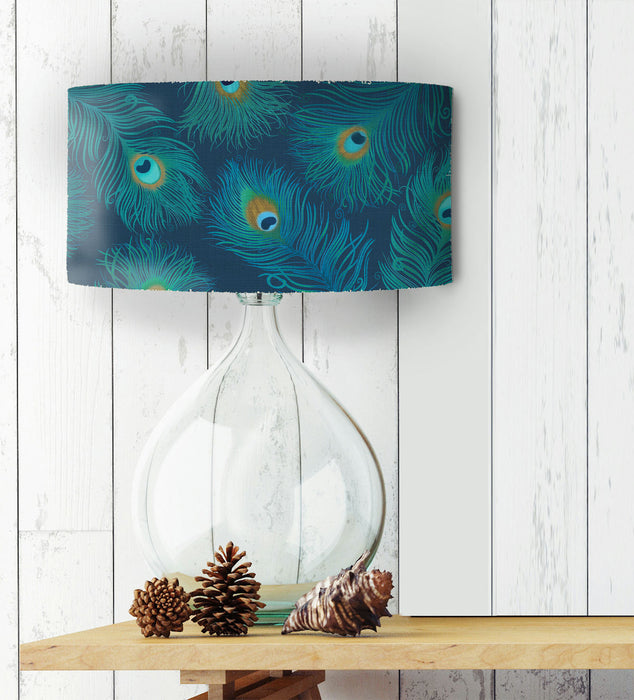Peacock Feathers, Blue & green,  Gold lined Lampshade