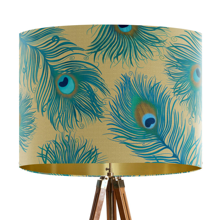 Peacock Feathers, Green & gold, Gold lined Lampshade