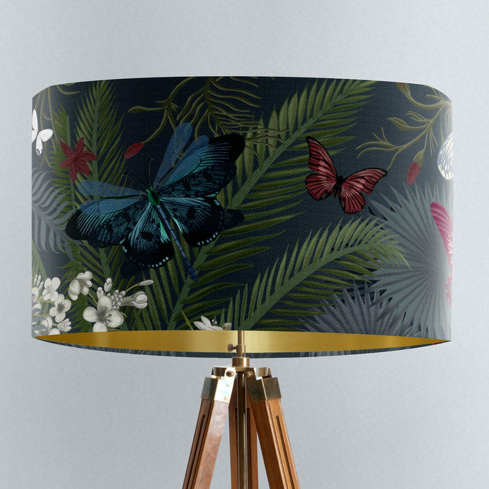 Butterfly Garden, Moonlight, Gold lined Lampshade