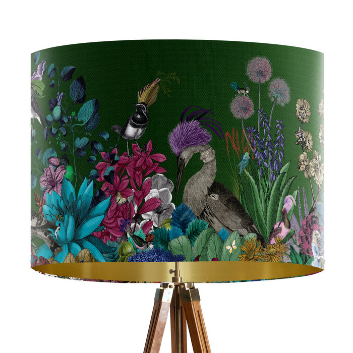 Glorious Plumes, Green, Gold lined Lampshade