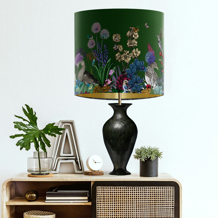 Glorious Plumes, Green, Gold lined Lampshade